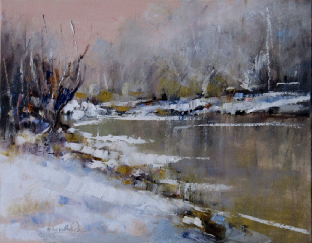 Marecchia imbiamcata ( Marecchia river on the snow)Leonetta Rossi painter