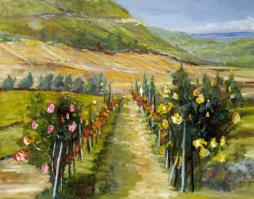 roseto in mezzo alla vigna (rose in the middle of the vineyard) Leonetta Rossi Painter