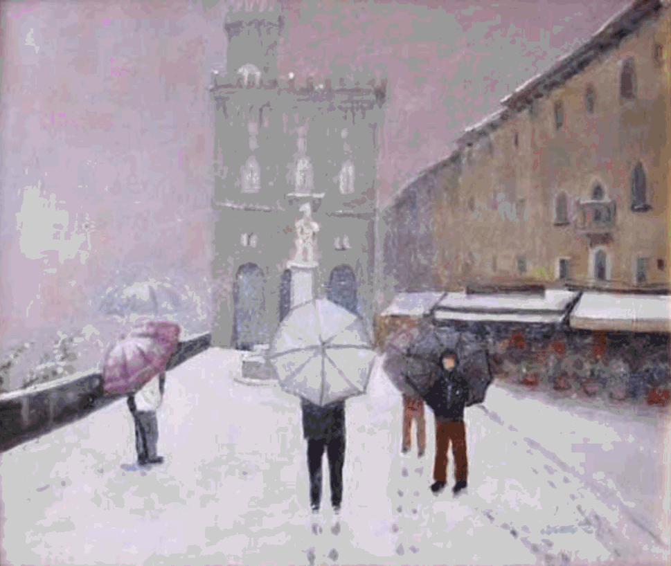 Piazza di San Marino sotto la neve ( square of San Marino in the snow )-Leonetta Rossi painter