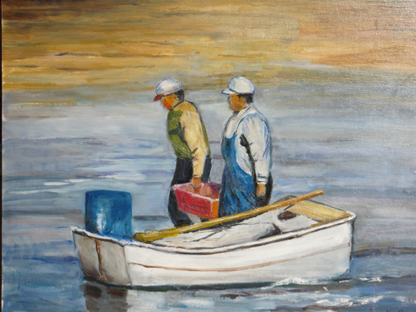 Pescatori  cm 40 x 50 (Fishermen) Leonetta Rossi painter
