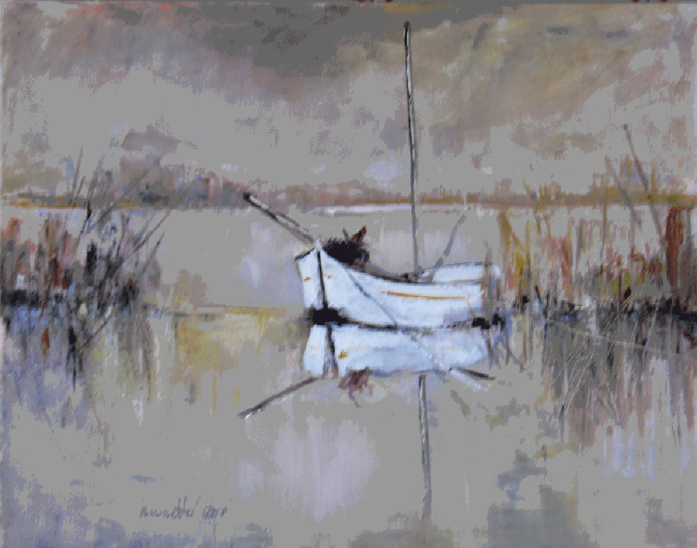 pesca in laguna(fishing in the lagoon) Leonetta Rossi painter