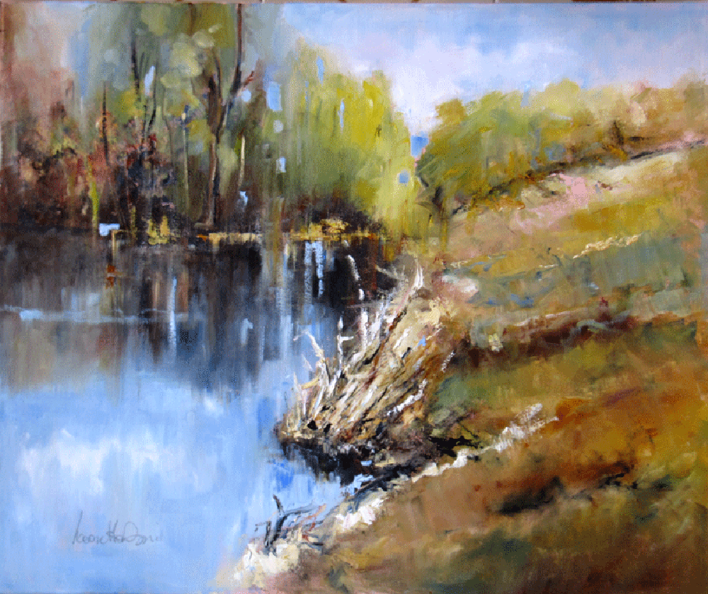 riflessi-sul-marecchia 1(reflections on Marecchia river 1) Leonrtta Rossi painter