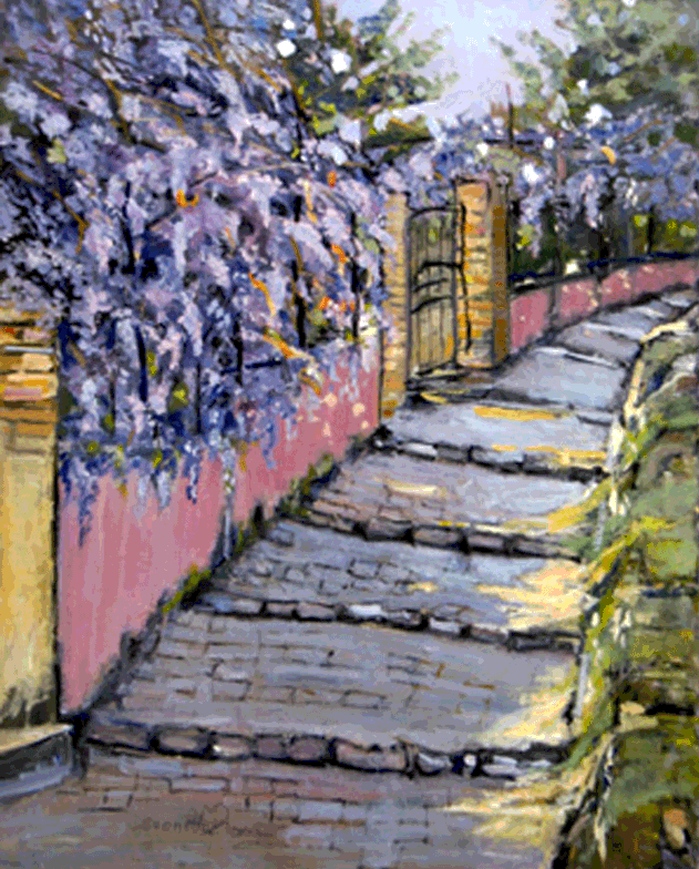 scalinata con glicine(stairway with wisteria) Leoenetta Rossi painter