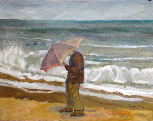 passeggiata in riva al mare cm 40 x 50 (walk by the sea) Leonetta Rossi painter